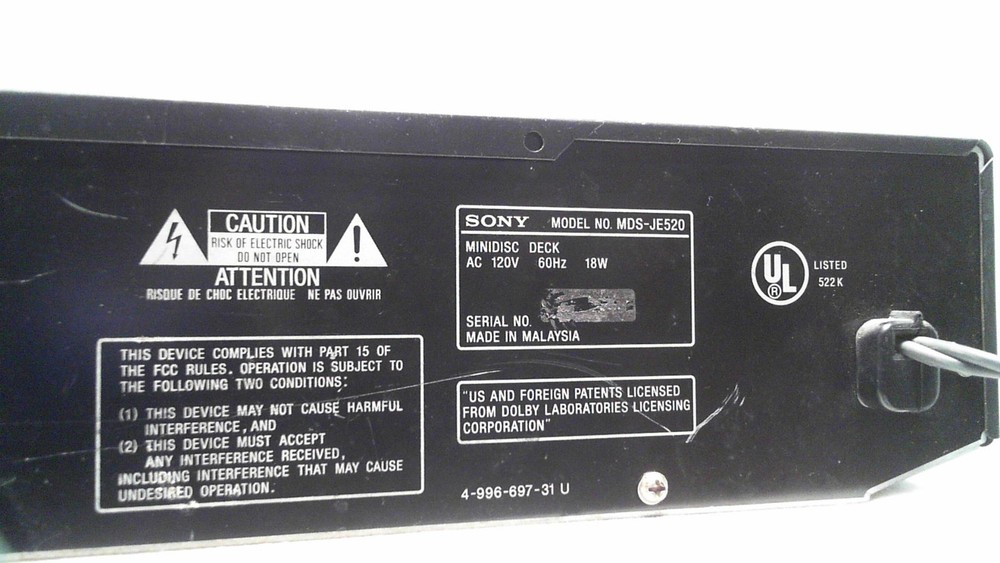 Sony MDS JE520 Mini Disc Deck Recorder Player TEST WORKING (SEE VIDEO)