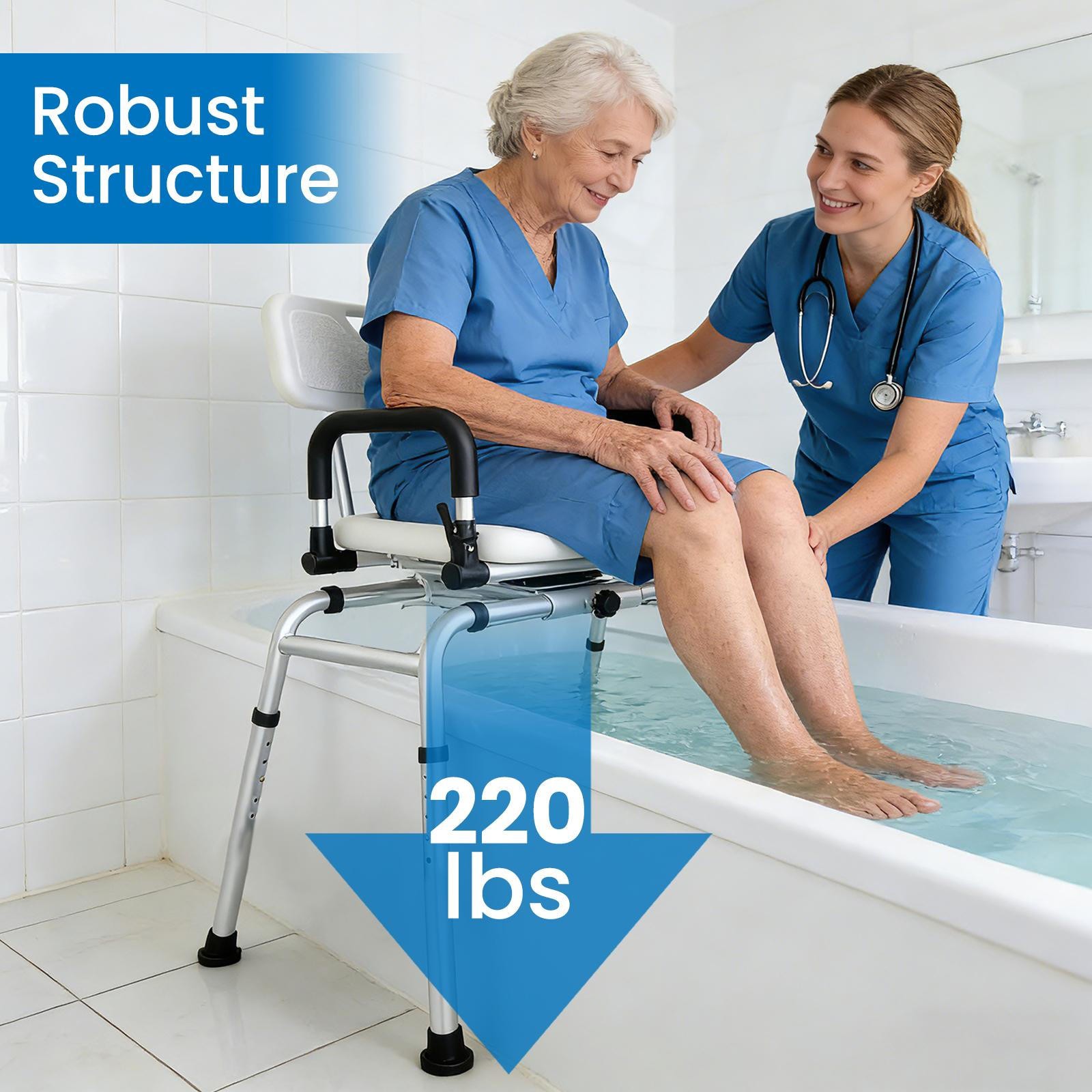Sliding Tub Transfer Bench Shower Chair w/ 360 Degree Swivel Seat 220LBS