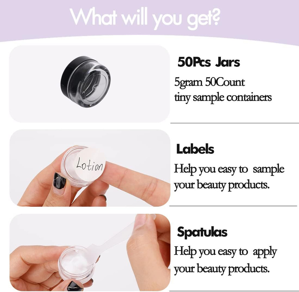 5 Gram Sample Containers with Lids, 50 Count 5ML Sample Jars, Empty Cosmetic