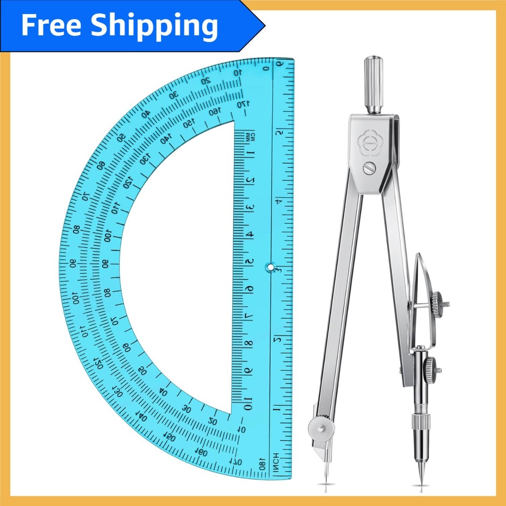 Complete Student Geometry Set: Durable Compass and Protractor for Precision Work