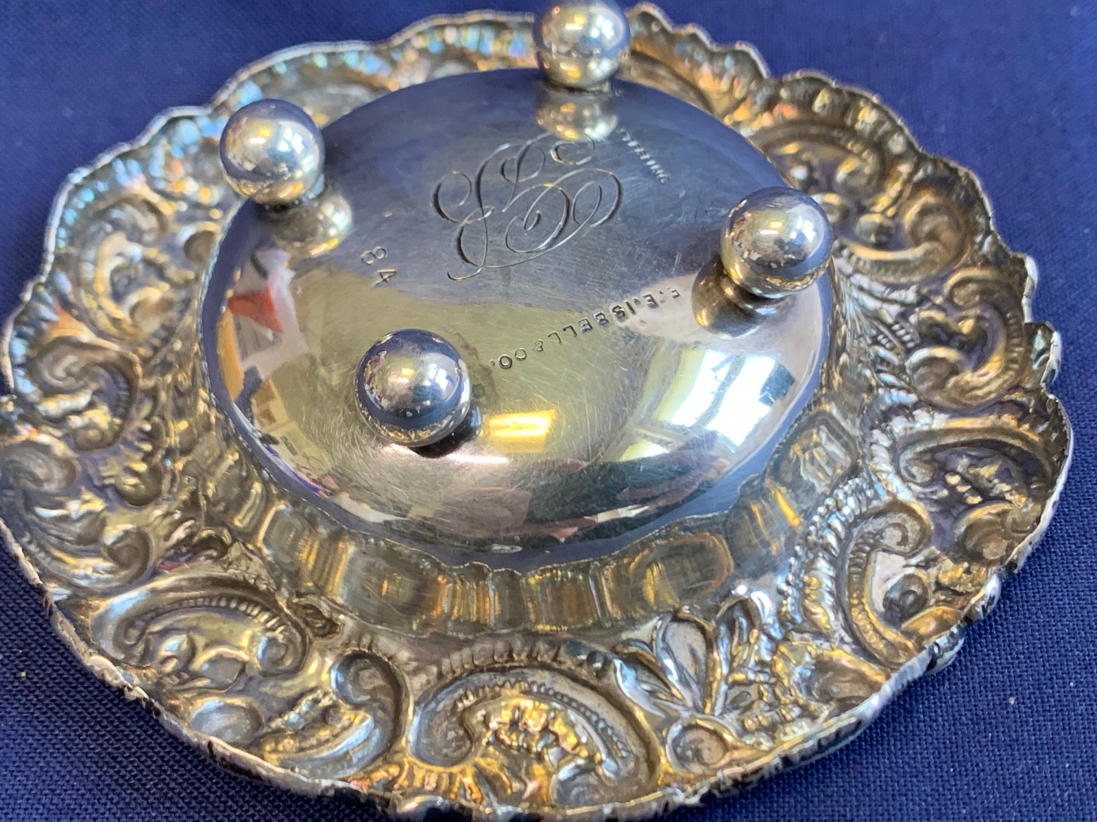 Antique Sterling Silver Condiment Dish Master Salt Cellar 37.84g Floral Repousse