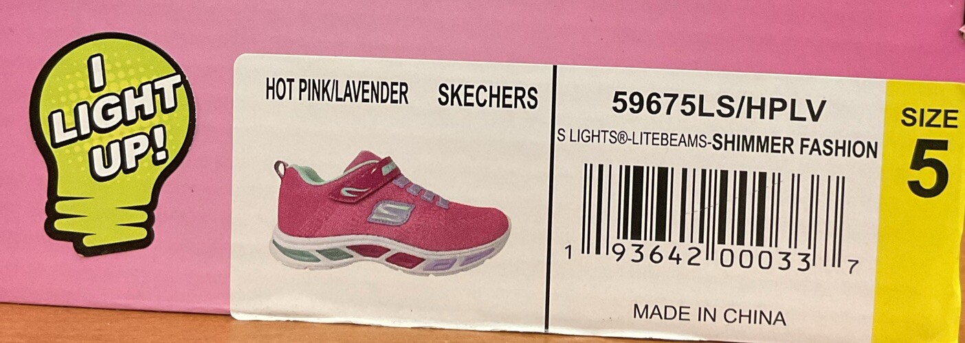 Skechers LiteBeems Shimmer Fashion Girls Hot Pink Lavender Shoes Light Up Size 5