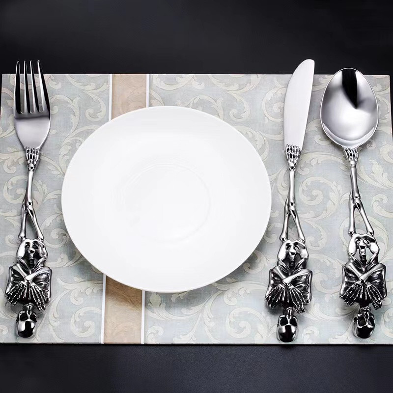 1 Set Stainless Skull Skeleton Spoon Fork Knife Dinnerware Set Tableware Gift