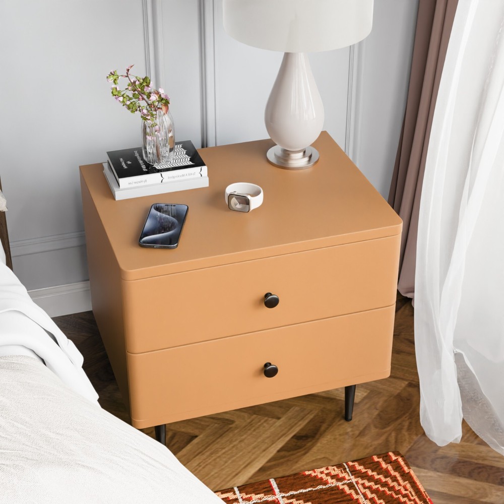 Orange double drawer solid wood bedside table convenient and easy to install