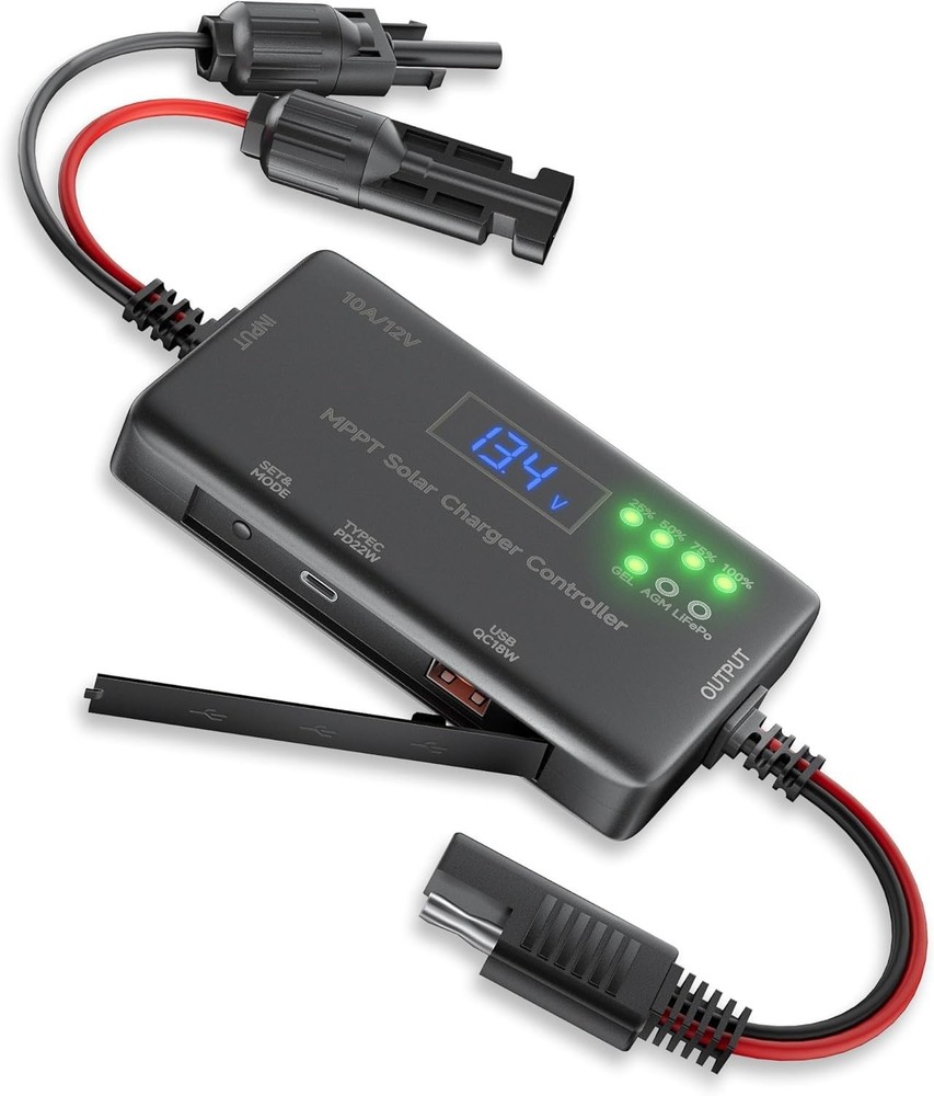 MPPT Solar Charge Controller 12V 10A, Solar Panel Charge Controller with Type...