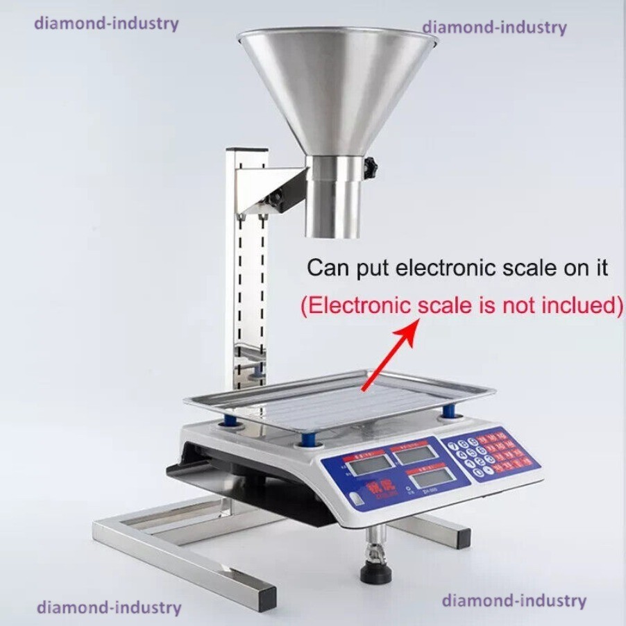 2cm-diameter stainless steel feeding hopper with a supporting frame