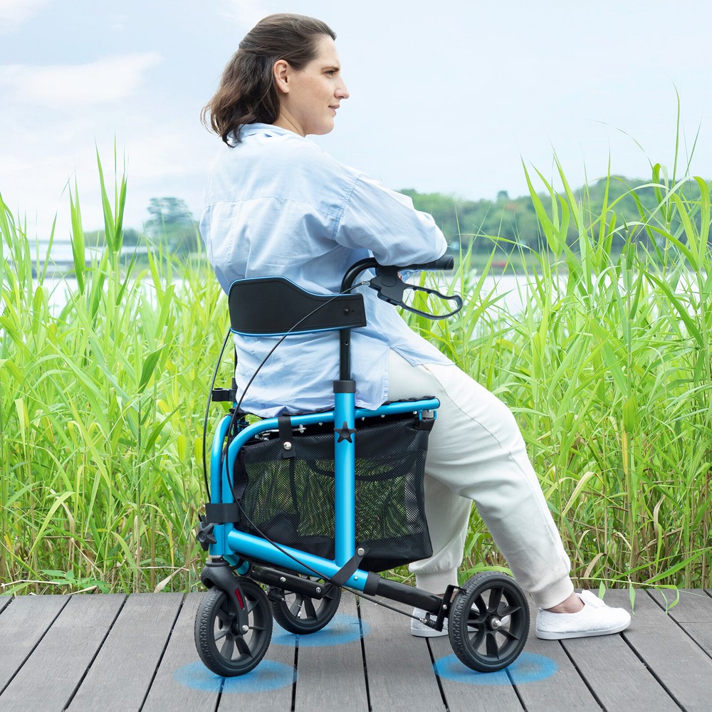 3-Wheel Walker Rollator Walker with Seat Backrest Folding Adjustable 10.7lb Blue