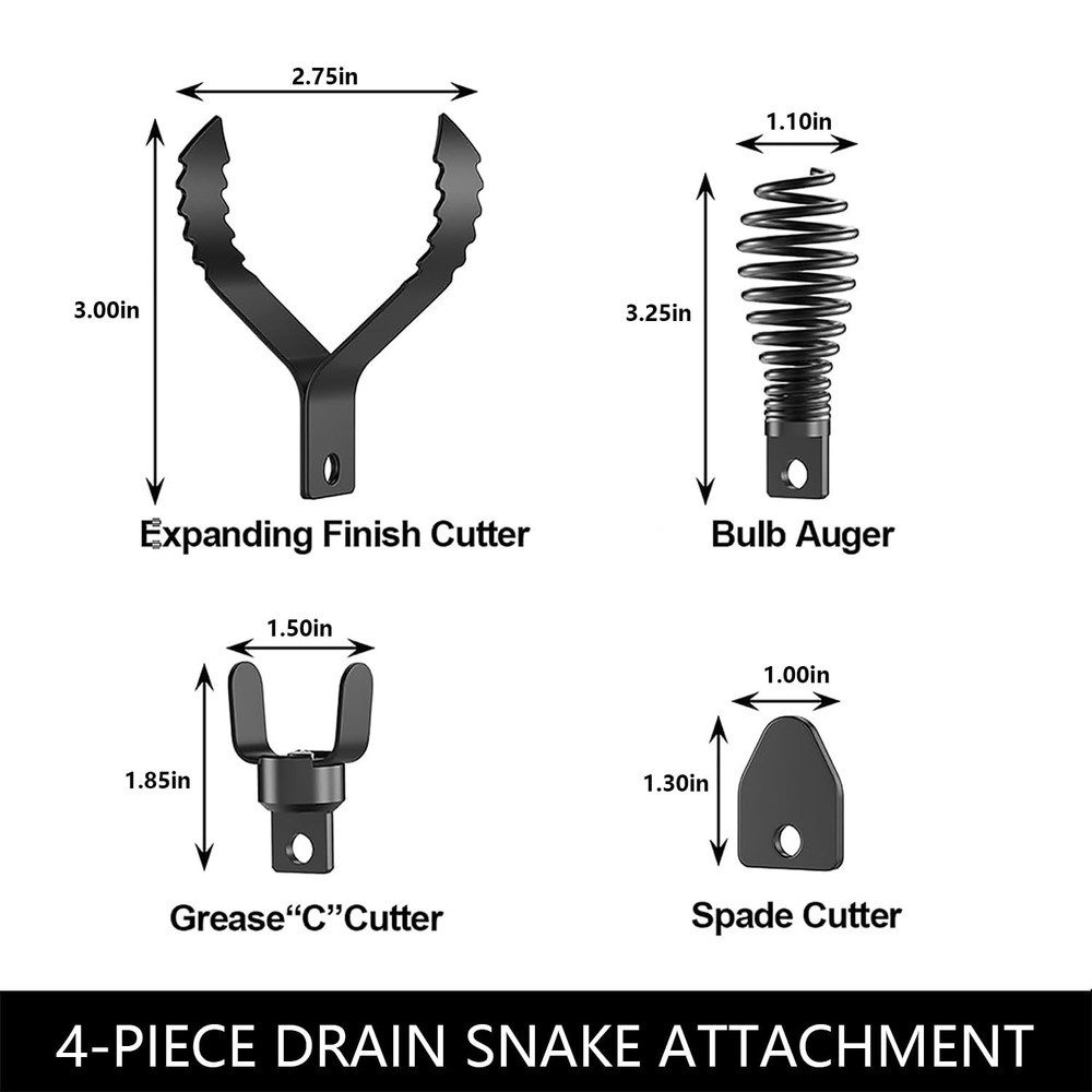 4Piece Drain Snake Attachment Replacement CuttersBoring Bulb Cutter,CCutter,S...