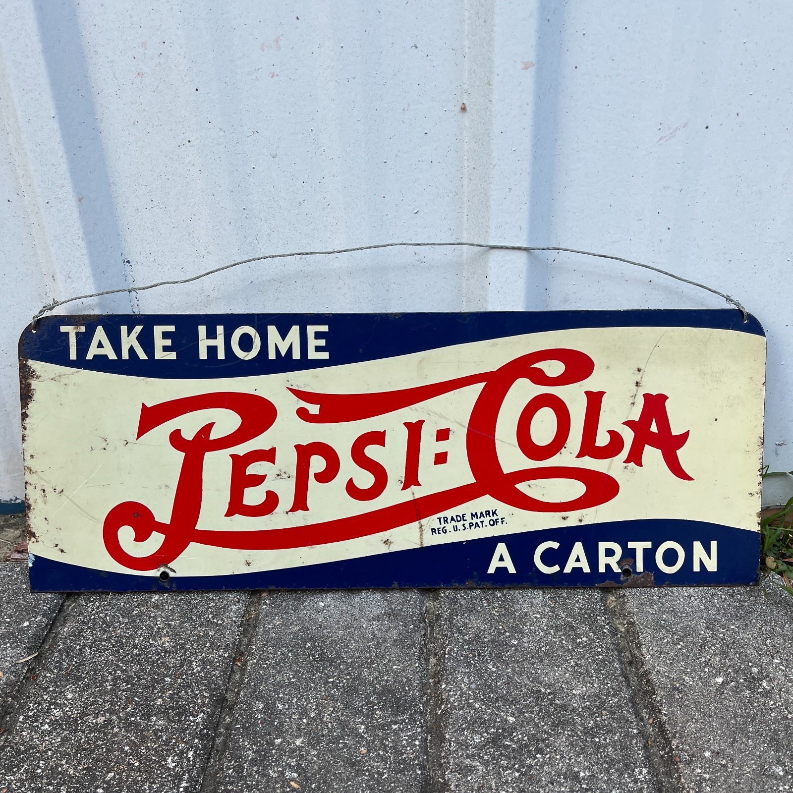 Original 1930's - 1940's Pepsi Cola Double Dot Metal Sign Double Sided