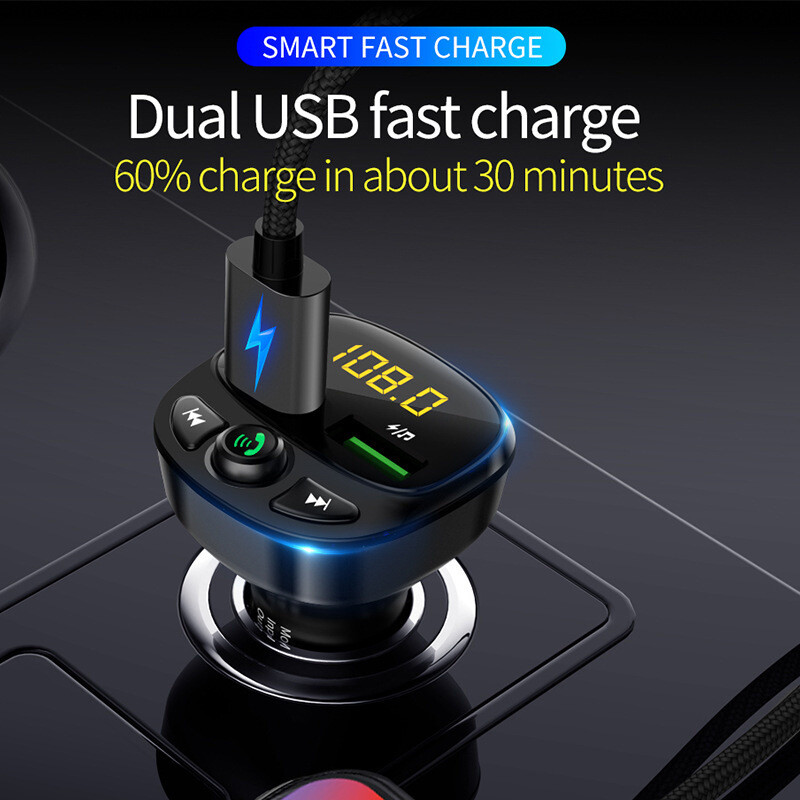 In Car Wireless Bluetooth 5.0 FM Transmitter AUX Receiver Adapter 2 USB Charger