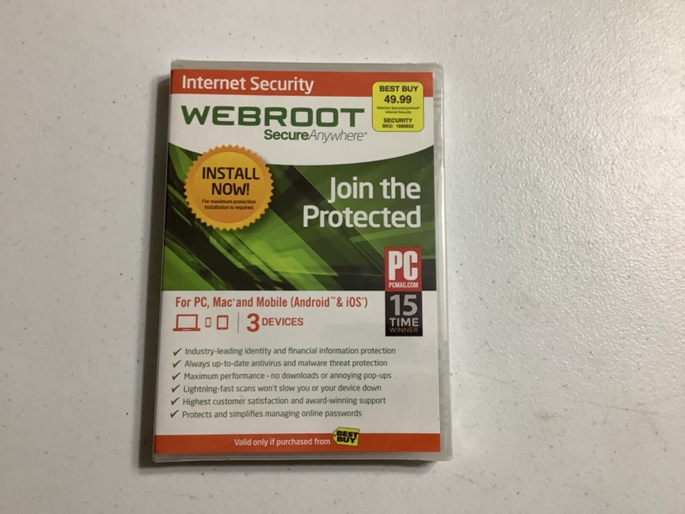 Webroot Secure Anywhere PC/Mac/Mobile Android & iOS-3 Devices Internet Security