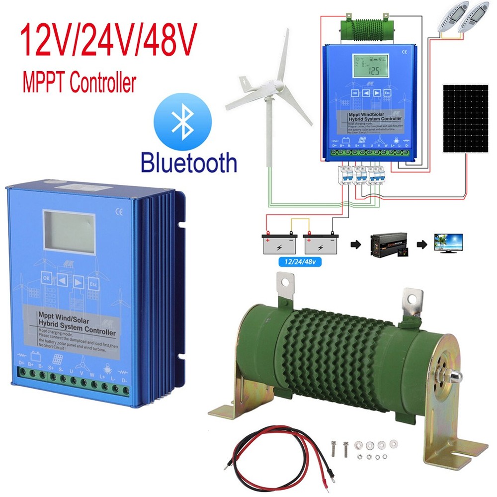 Bluetooth PV MPPT Charge Controller Solar Wind Auto Transfer Switch 12V 24V 48V