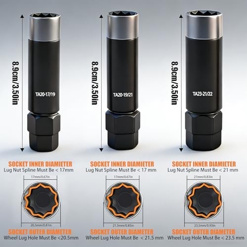 10 Spline Lug Nut Removal Socket Key, Compatible with Trucks & Large 17/19