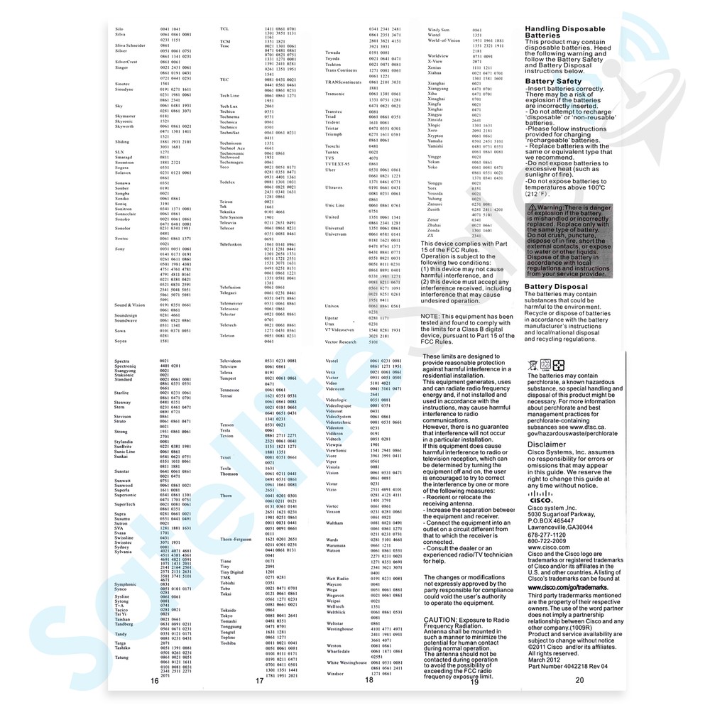 Cisco Digital Transport Adapter HDA-RF2.2 Remote Control