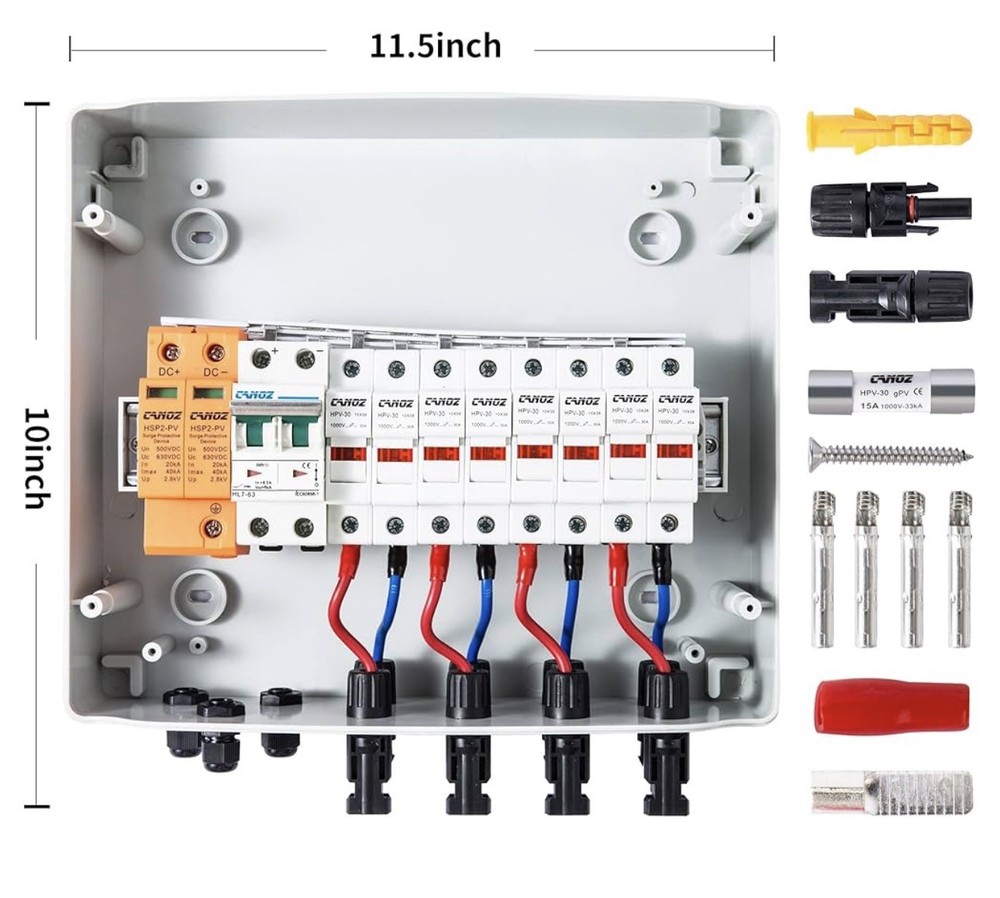 4String Solar PV Combiner Box 63A Circuit Breaker Solar Panel System Waterproof