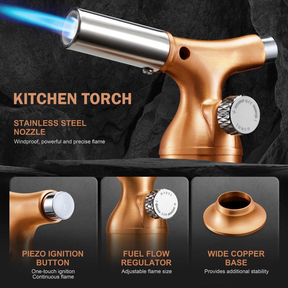 RAVS Butane Torch Lighter with Solid Copper Design, Kitchen Medium, Pink