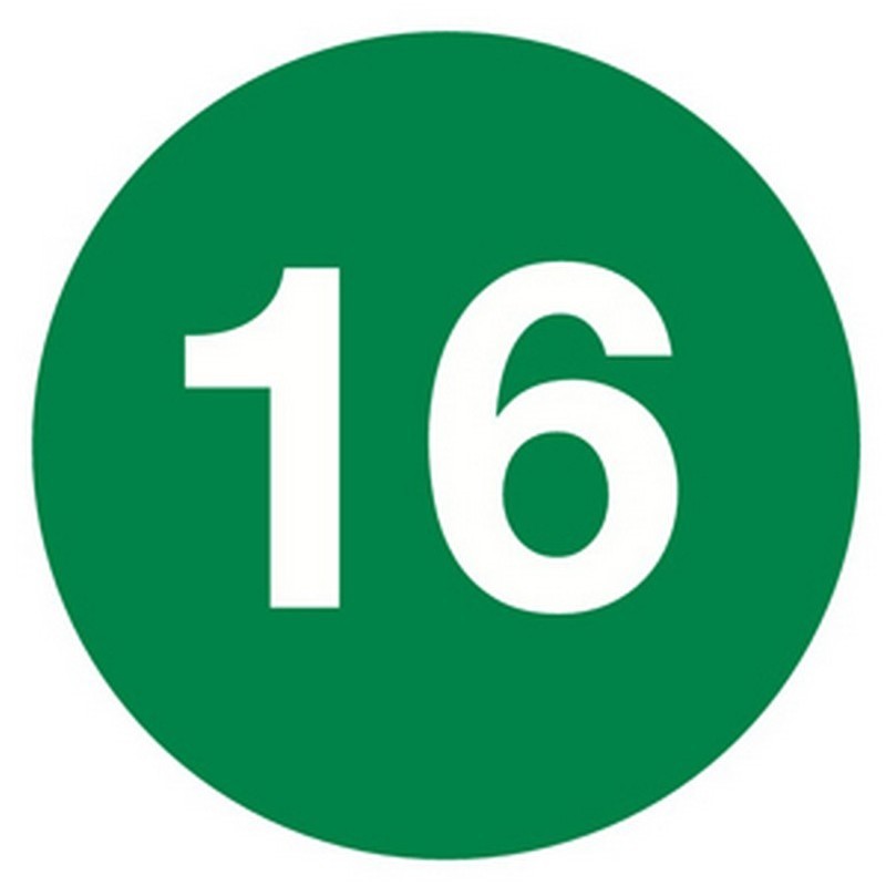 2" Diameter Number 16 Circle Labels (500 per Roll)