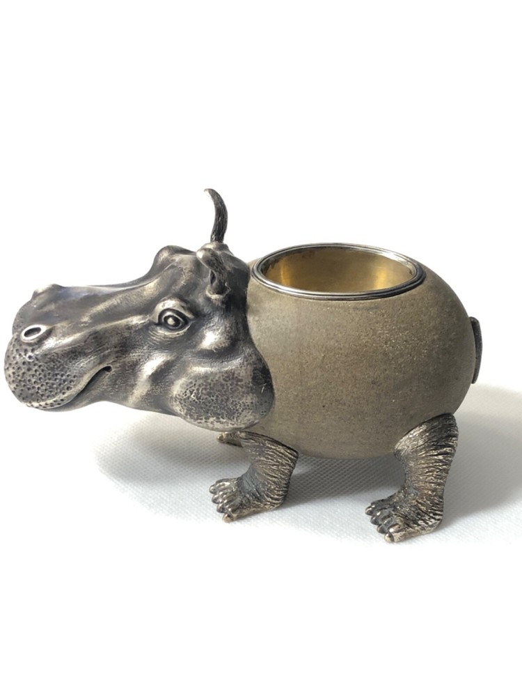 Faberge sand stone silver-mounted match holder