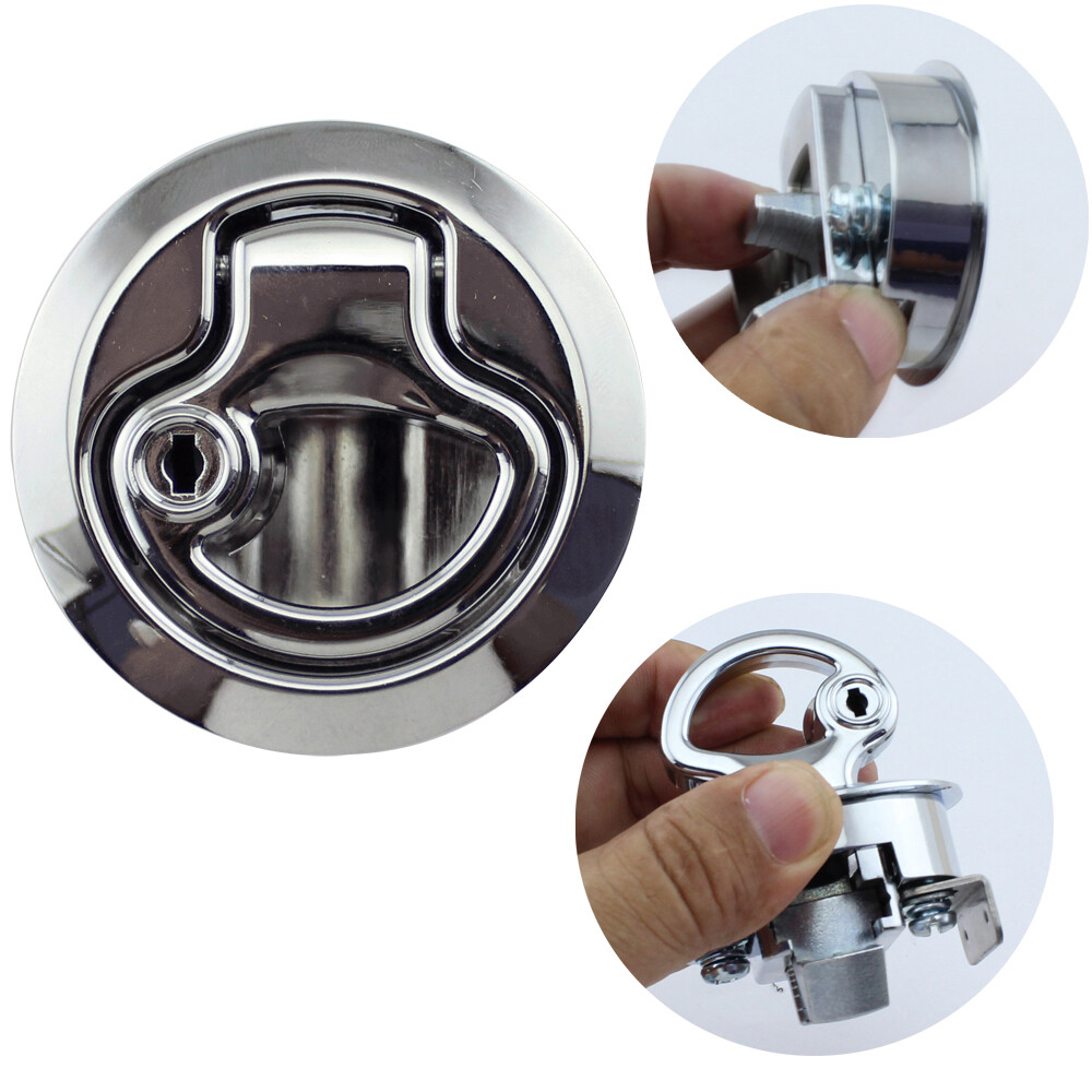 Chrome 2" Flush Pull Slam Latch with Lock Key for Boat Deck Hatch 1/4" Door