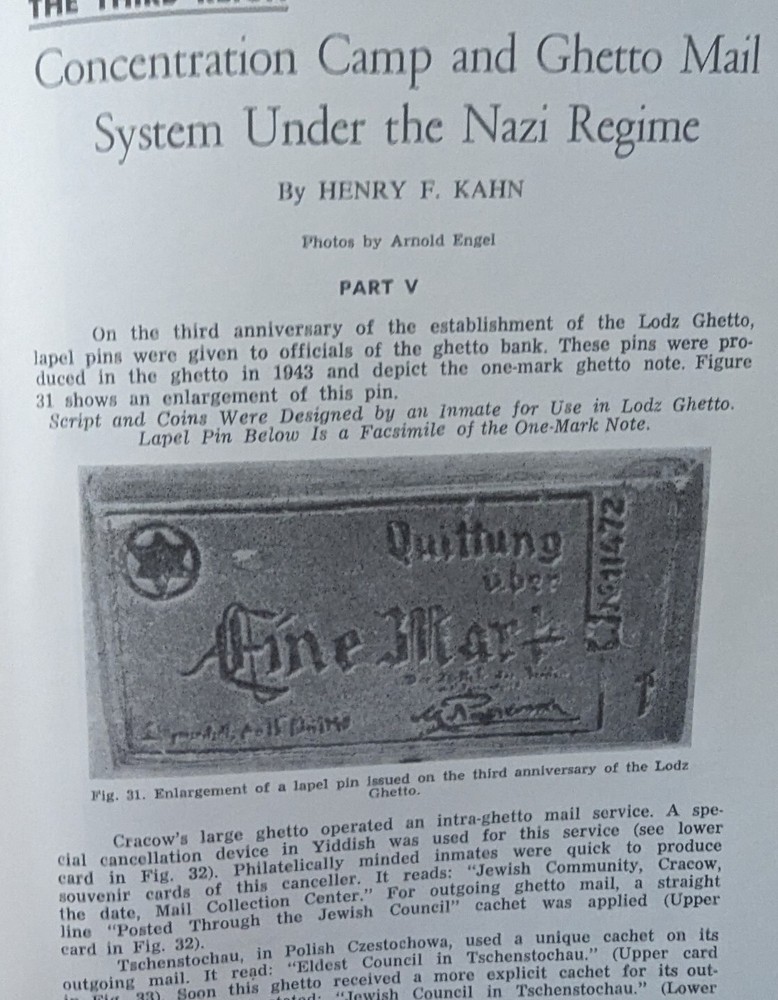 German Postal Specialist Mar 1967 Concentration Camp & Ghetto Mail System Nazis