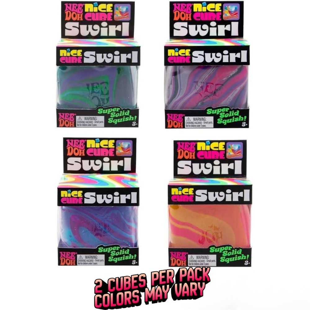 Schylling NeeDoh Nice Cube Swirl - Super Solid Squish Sensory Toy - 2 Pack
