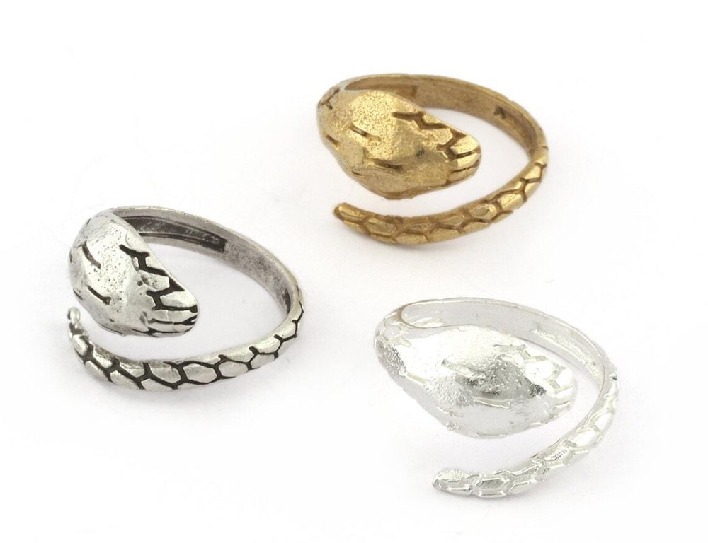 Wrap Snake Ring Adjustable Raw brass, Shiny Silver, Antique silver 8US size 5259