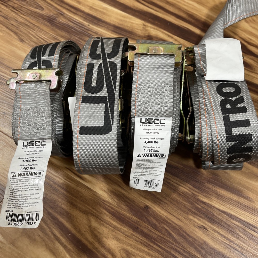 US Cargo Control USCC E Track Ratchet Strap w Spring E Fitting 2" x 16' Gray (4)