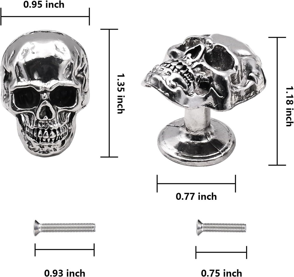 6 Pack Skull Skeleton Drawer Knobs, Vintage Single Hole Cabinets Pulls for Drawe