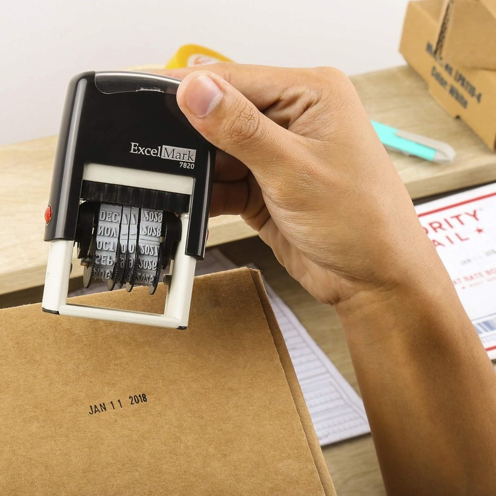 ExcelMark 7820 Self-Inking Rubber Date Stamp-(Black Ink)