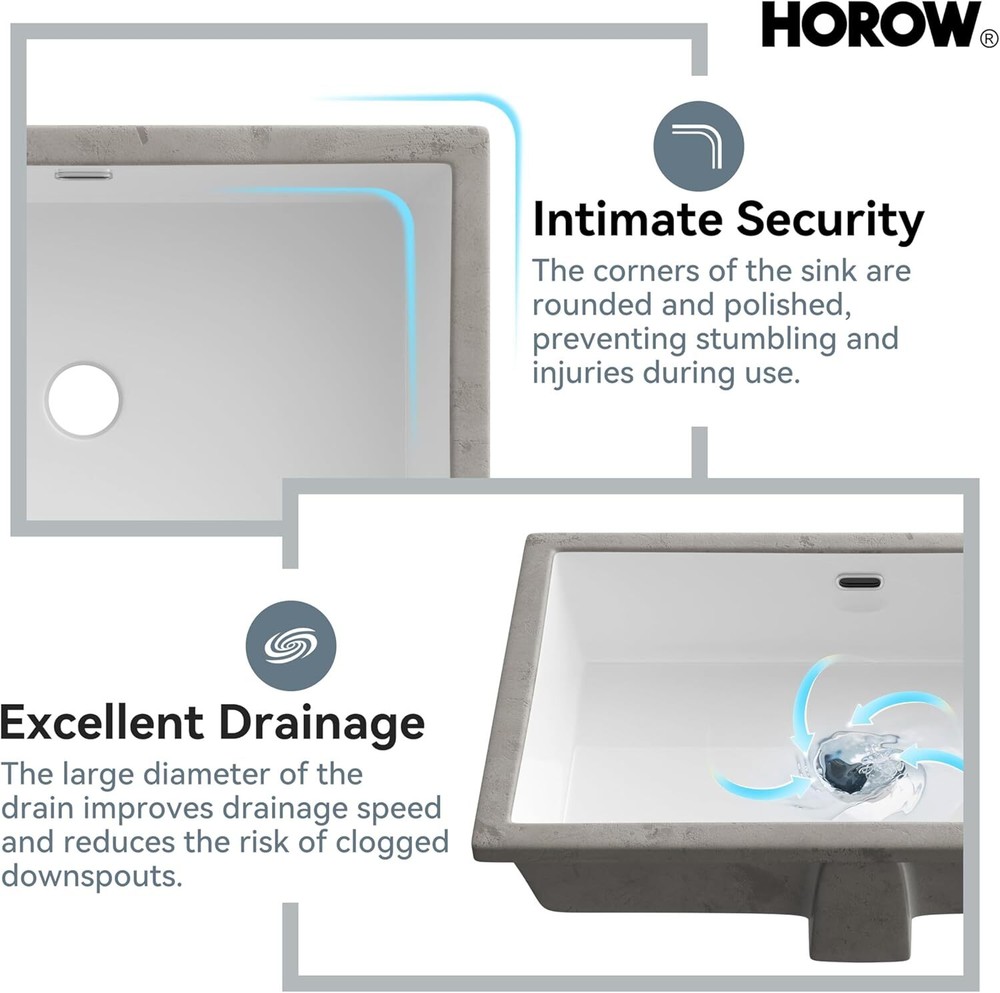 24 Inch Undermount Bathroom Sink Small Rectangle White Ceramic with Overflow