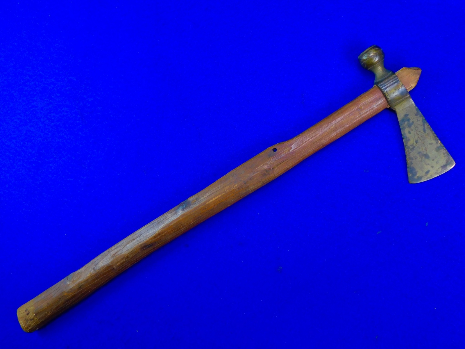Antique Native American Indian Colonial Brass Head Trade Pipe Tomahawk Axe