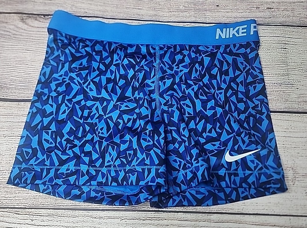 NIKE PRO Women's 3.0" COMPRESSION Shorts Blue Black Printed 777492-435 Large
