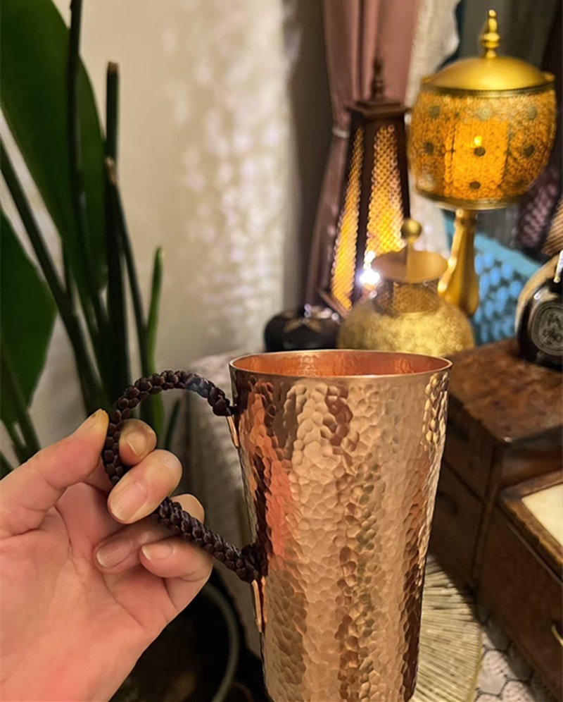 Hammer patterned pure copper drinking cup, teacup, coffee cup, thick mouthed cup