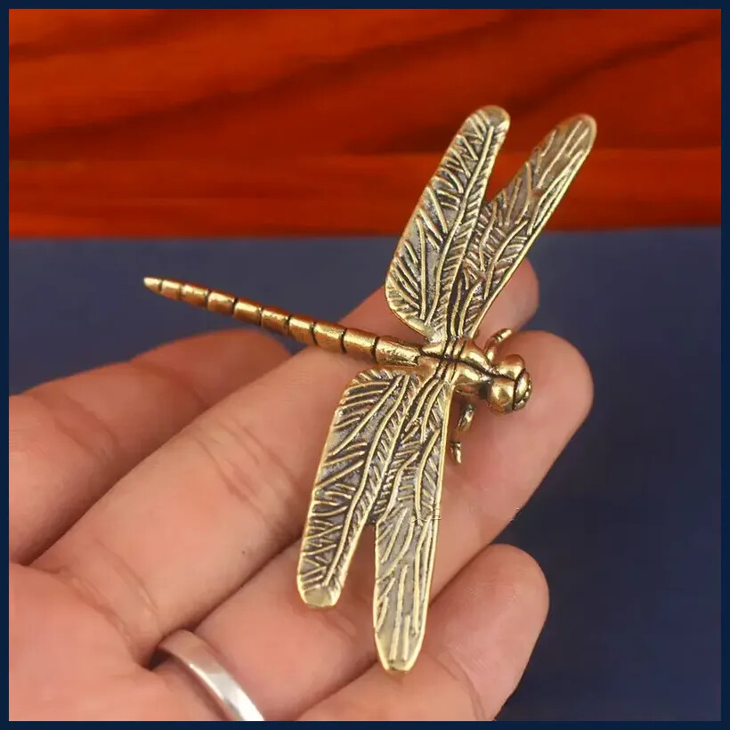 Vintage Brass Dragonfly Figurine Antique Design Style Home & Office Desk Decor