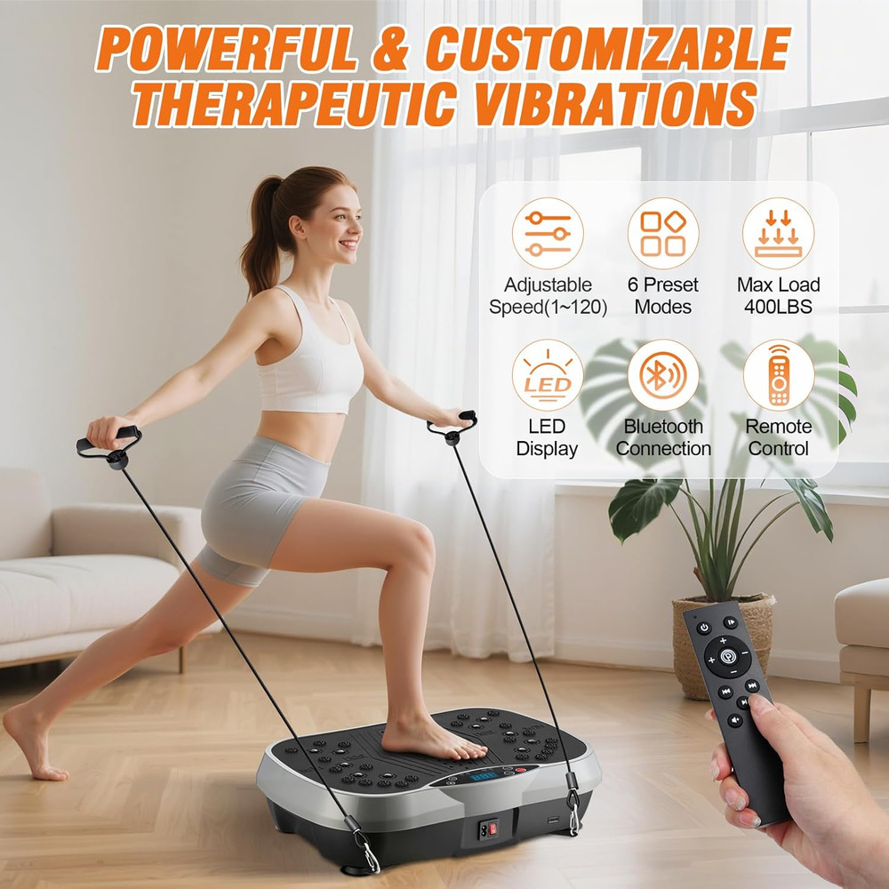 Vibration Plate Exercise Machine, 6 Workout Modes & 120-Level Vibration Platform