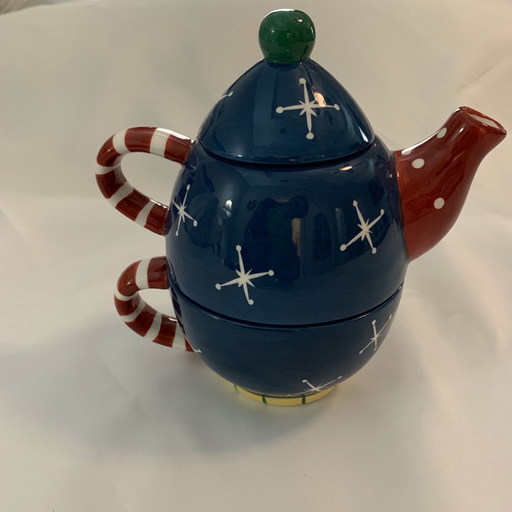 Christmas Santa Ceramic Teapot By Ganz Stackable 3 piece