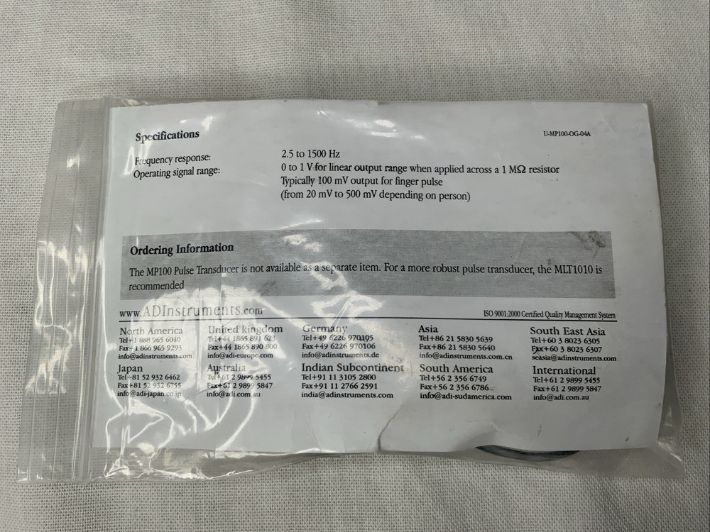 Power lab ADInstruments MP100 Pulse Transducer