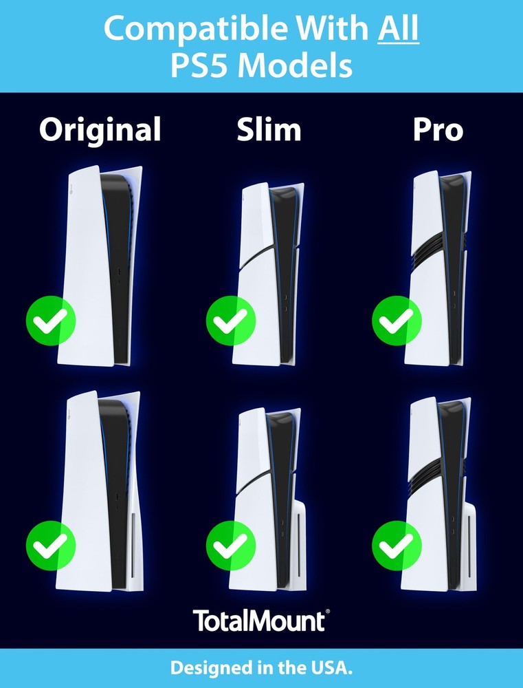 TotalMount Wall Mount for All PS5 Models - Holds 2 Controllers
