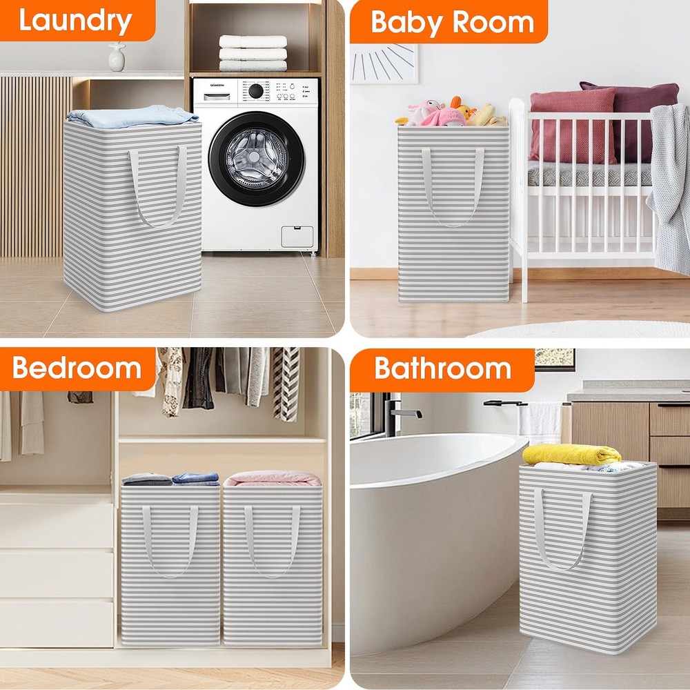 3 Pack Large Laundry BasketWaterproof & Freestanding Laundry HamperCollapsibl...