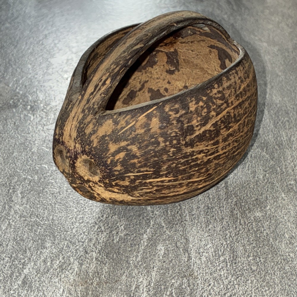 Hand Carved Coconut Shell Handled Basket