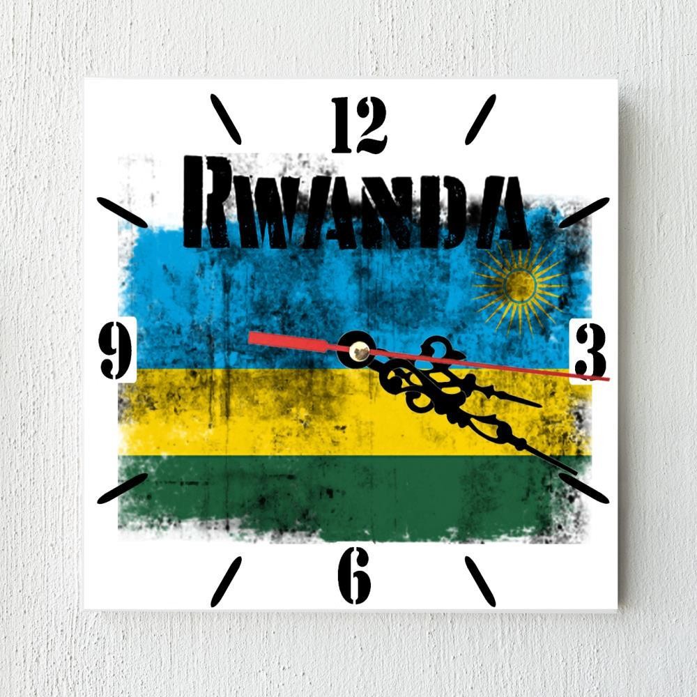 Rwanda Flag Wall clock patriots CERAMIC Tile Watch Support Décor