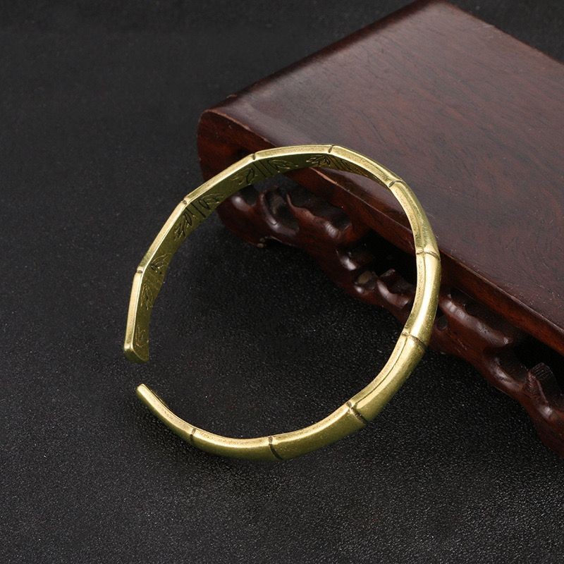 Solid Brass Vintage Bamboo Cuff Bracelet Ethnic Style Open Bangle
