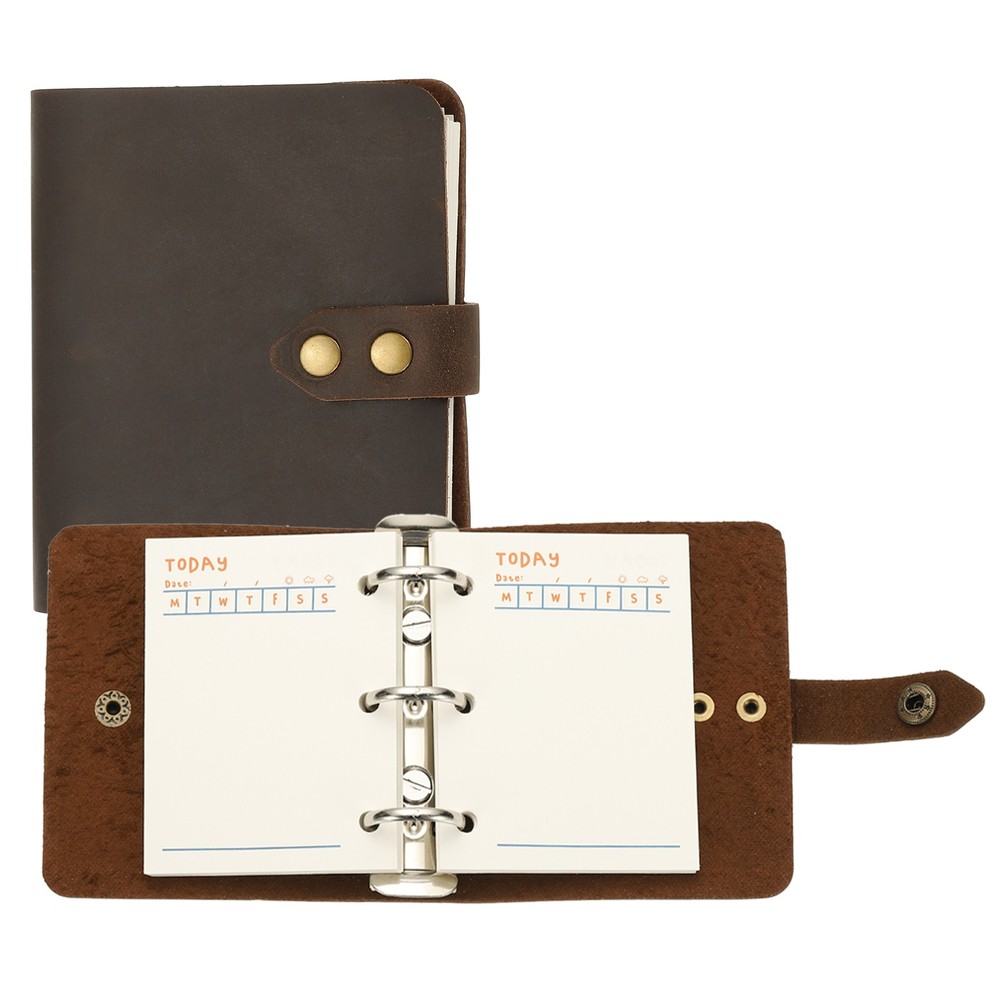 A9 Leather Journal, 3 Ring Notebook Binder Planner Loose Leaf, Dark Brown