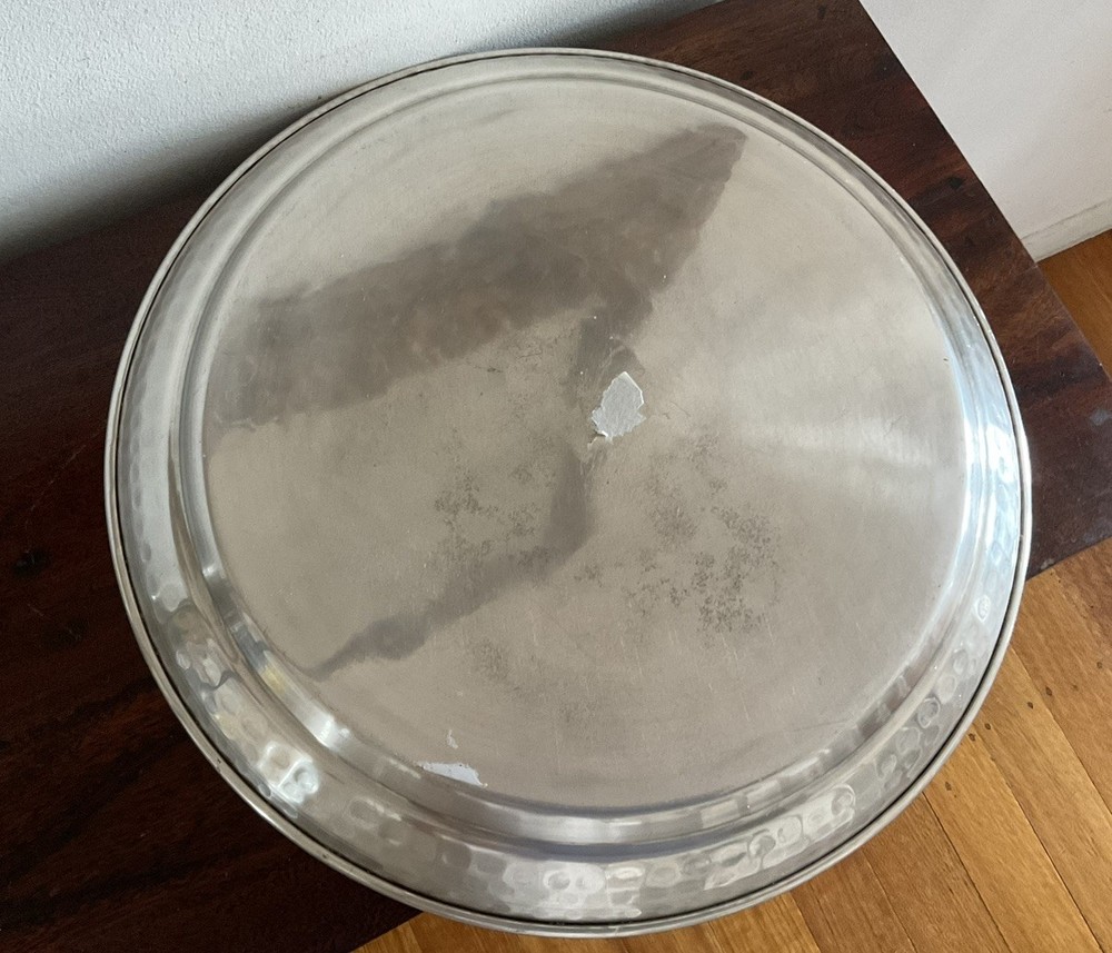 Large Silver Tone Moroccan Style Round Tray- 39 Cm