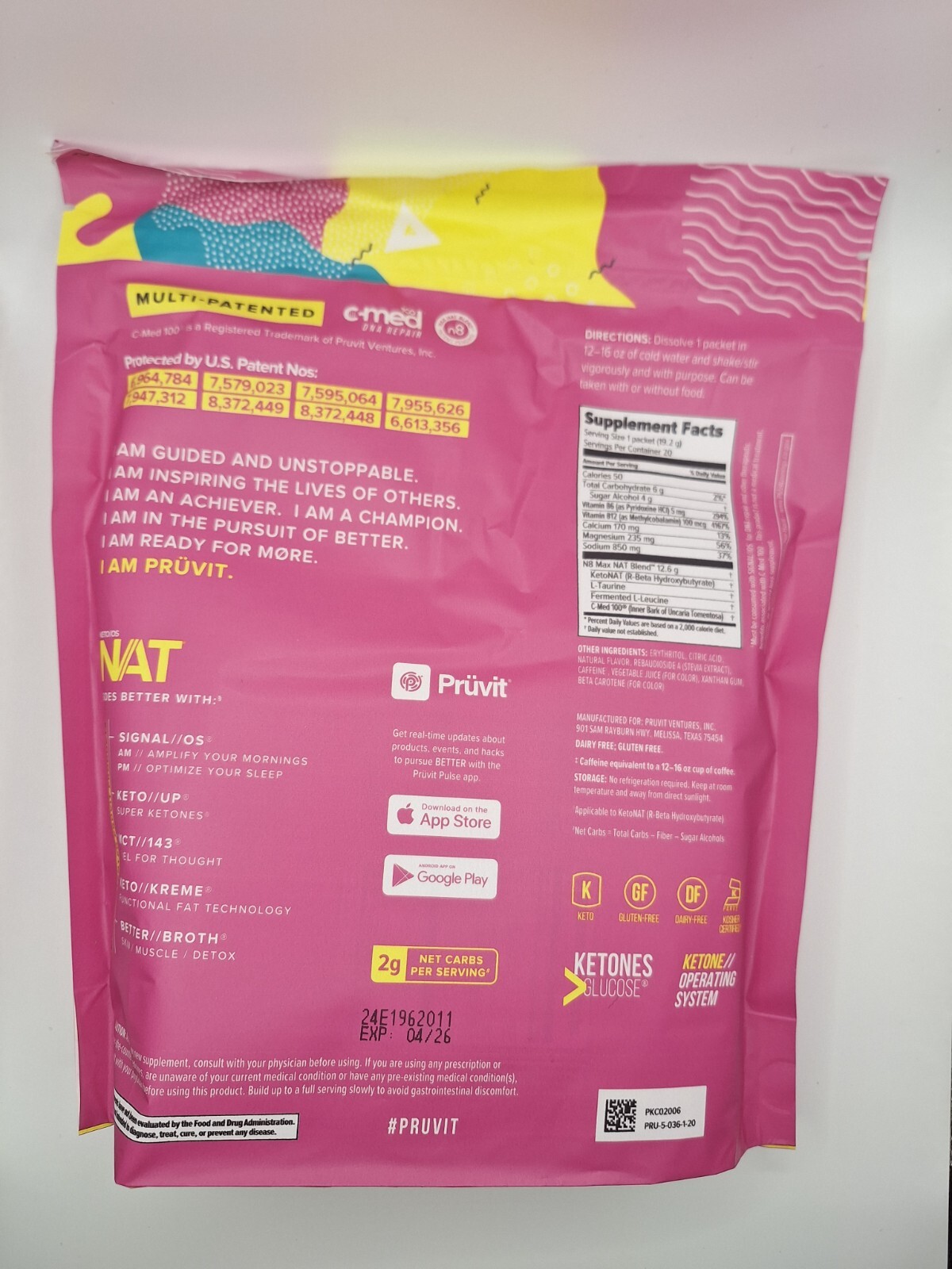 PRUVIT Keto OS NAT Raspberry Lemonade Charged 20 Pack Sealed New Free Shipping