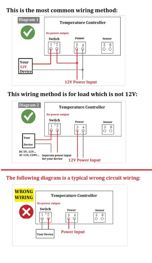 bayite DC 12V Fahrenheit Digital Temperature Controller 10A 1 Relay with NTC ...