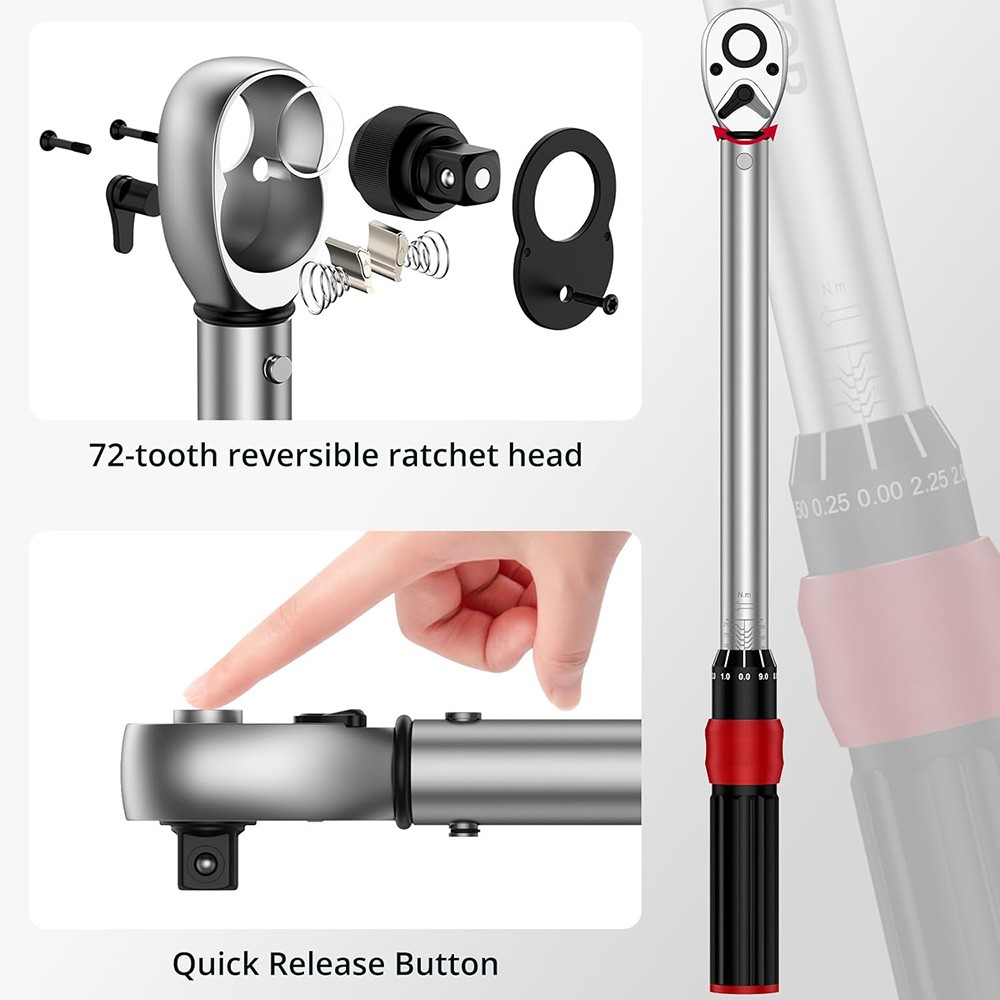 72-Tooth Torque Wrench Adjustable Torque Wrench 1/2" Drive 26-260ft.lb/35-350n.m