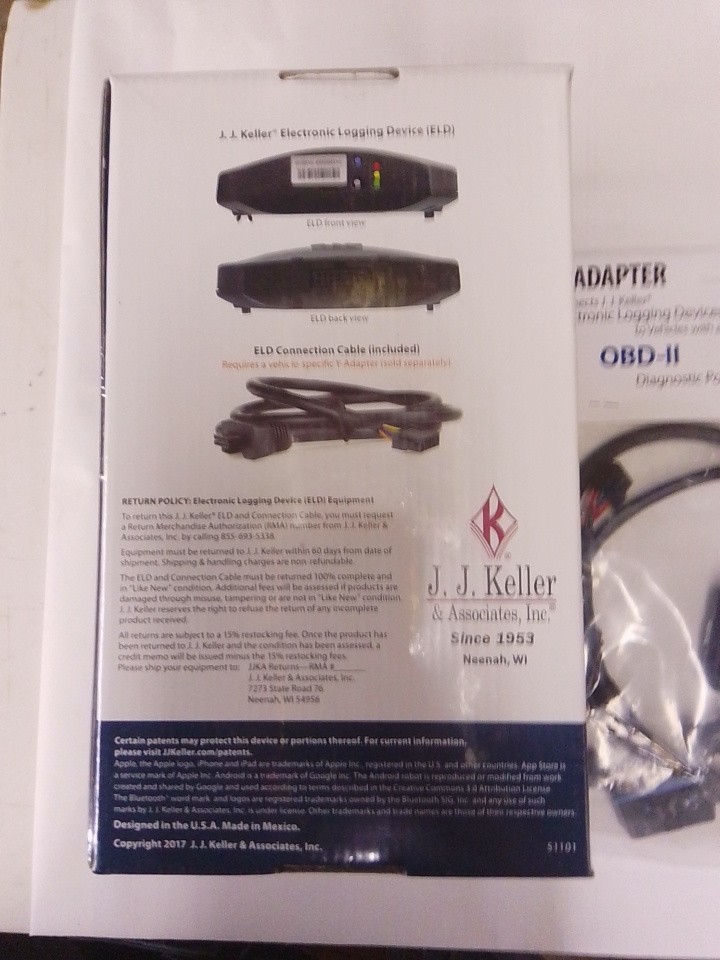 NEW J.J. Keller ELD Encompass ELog Electronic Logging Device And Y-Adapter