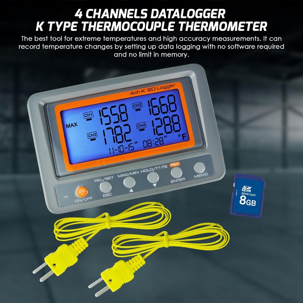 K Type Thermometer Data Logger 4 Channels Thermocouple Thermometer Digital Te...