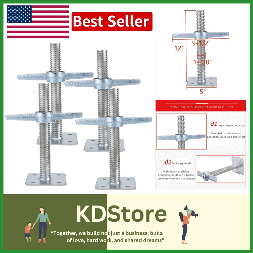 4-Pack 12" Adjustable Galvanized Screw Jacks for Reliable Construction Support